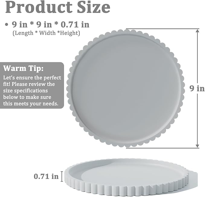 Silicone Bathroom Countertop and Vanity Tray, Round Silicone Bathroom Tray, Modern Bathroom Decor, Coffee Table Decor, Decorative Tray for Candle, Perfume, Plants (Grey, 9 inch)