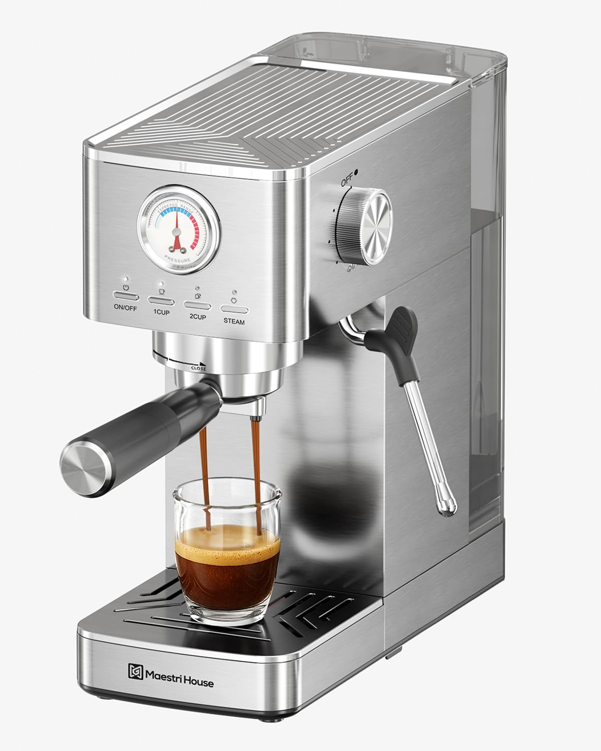 Maestri House Slim Espresso Machine with Milk Frother, 20 Bar Italian Pump