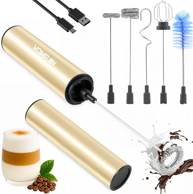 Rechargeable Milk Frother Handheld Electric Frother Wand Milk Foamer Drink Mixer for Coffee, Lattes, Cappuccino, and Egg, Stainless Steel for Travel-Rube Red