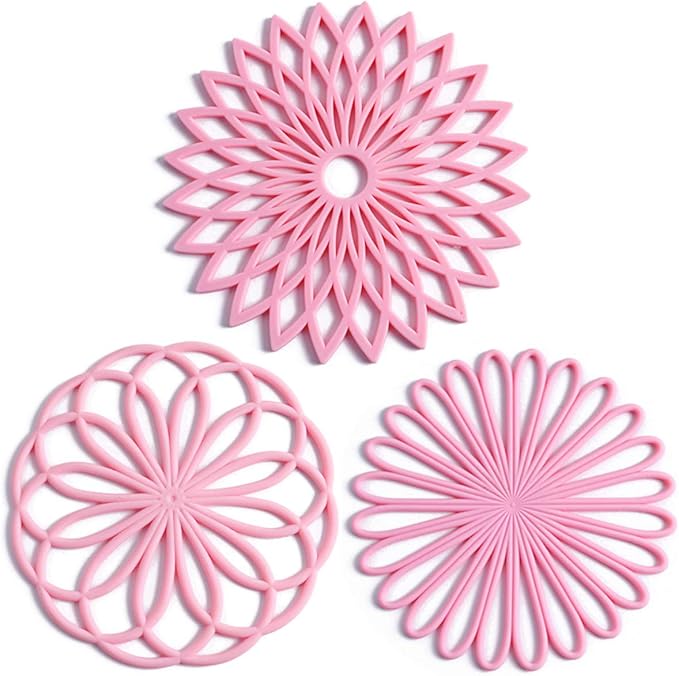 Set of 3 Silicone Trivet Mat - Hot Pot Holder Hot Pads for Table & Countertop - Trivet for Hot Dishes - Non-Slip & Heat Resistant Modern Kitchen Hot Pads for Pots & Pans, Dark Green