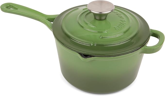 Larder & Vine Enameled Cast Iron Saucepan | 2.2 qt Sauce Pan with Lid | Saucepan with Pour Spouts | Enameled Cast Iron Pot Compatible on All Cooktops & Oven Safe to 500° F | Cabernet