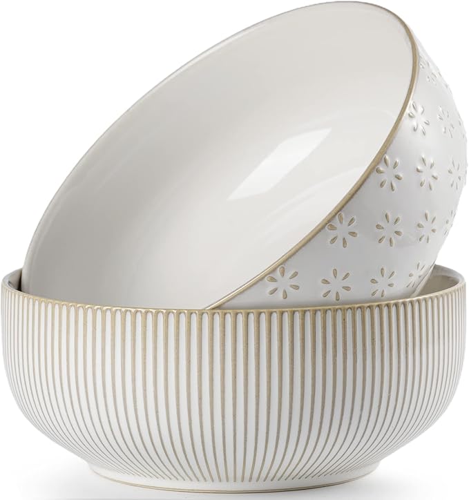 getstar Large Serving Bowls (9.5 inch & 92 fl oz), Ceramic Salad Bowl Set of 2, Microwave and Dishwasher Safe