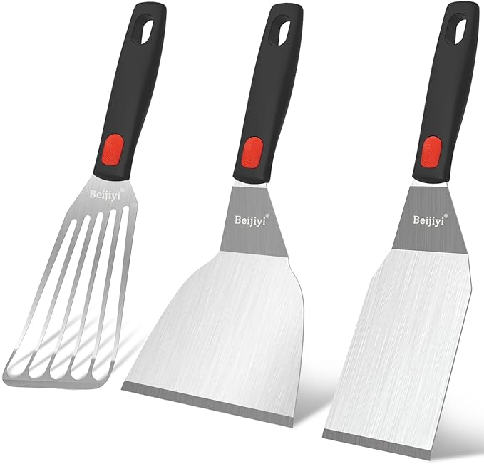 Beijiyi 4-Piece Metal Spatula for Cast Iron Skillet, Sturdy Stainless Steel