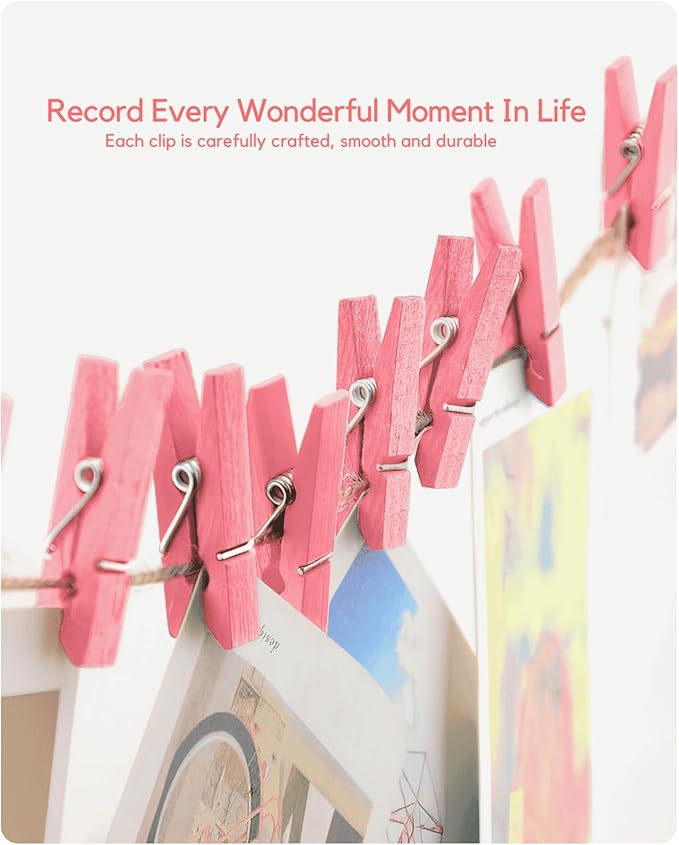 Pink Clothes Pins for Baby Shower, Mini Wooden Clothespins 1.4 Inch 50 PCS, Colored Tiny Clips Close Pin for Classroom Crafts Project Decorations Hanging Artwork Display Pegs