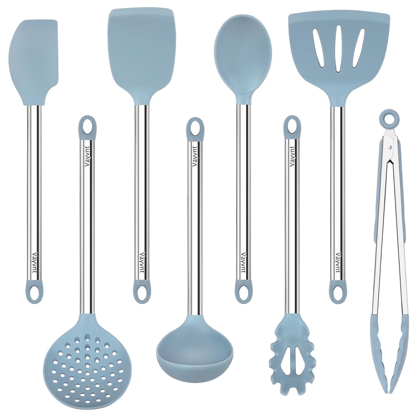Vayvnt 8 PCS Cooking Utensils Set, Non-toxic Silicone Utensils, Gray