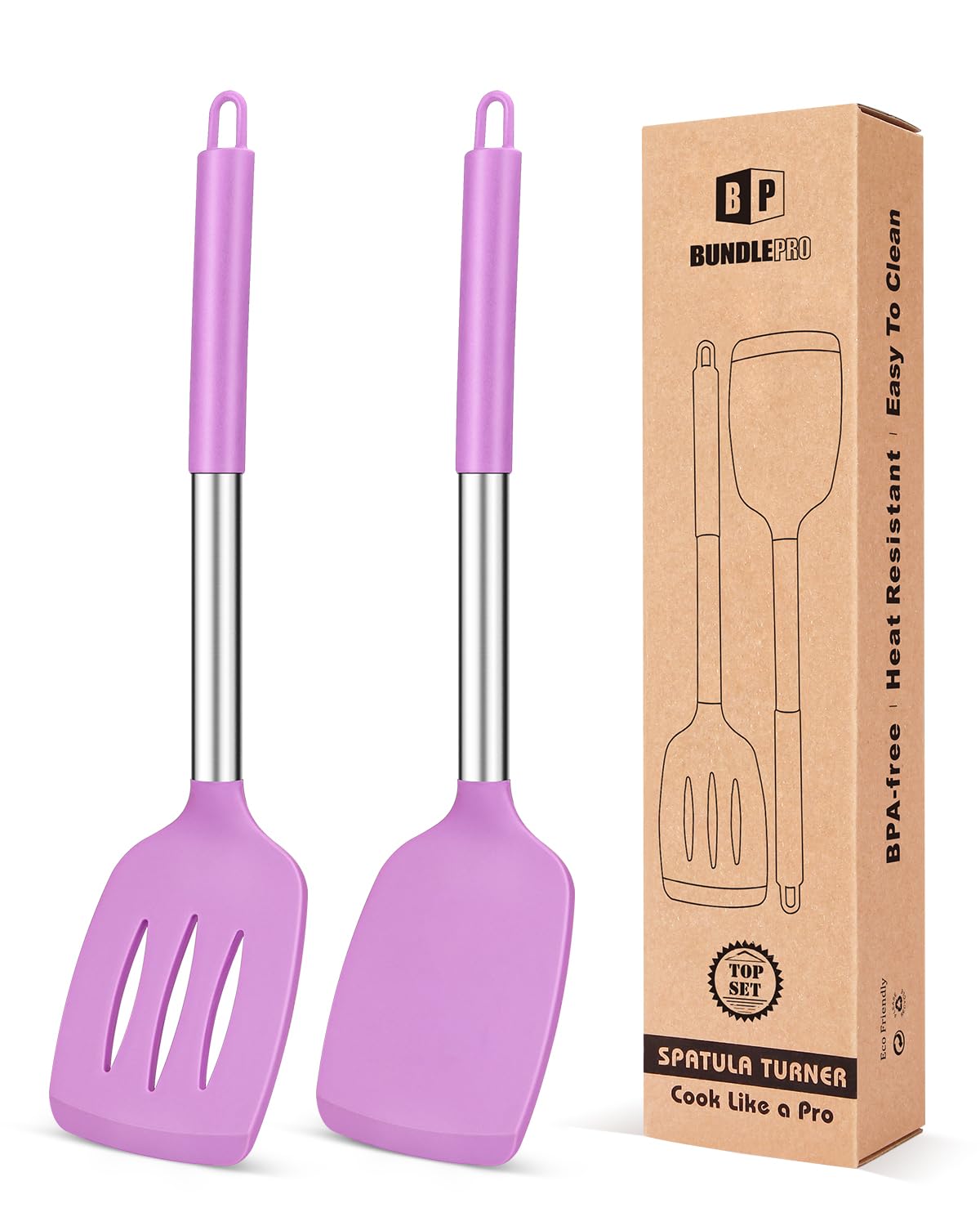 Pack of 2 Silicone Solid Turner, Non Stick Slotted Kitchen Spatulas, High Heat Resistant BPA Free Cooking Utensils, Ideal Cookware for Fish, Eggs, Pancakes(Gray)