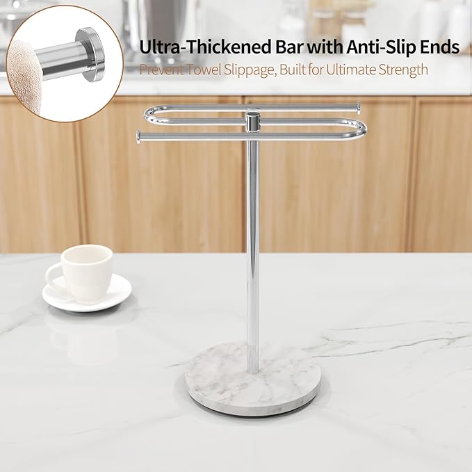 Countertop Towel Stand Free Standing with Marble Base, S-Shape Hand Towel Stand for Bathroom Stainless Steel Rust-proof, Hand Towel Holder Standing for Kitchen Vanity Countertop (Brushed Nickel)
