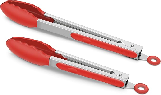 2 Pack Silicone Kitchen Tongs, 9 & 12 Inch, Stainless Steel, Purple