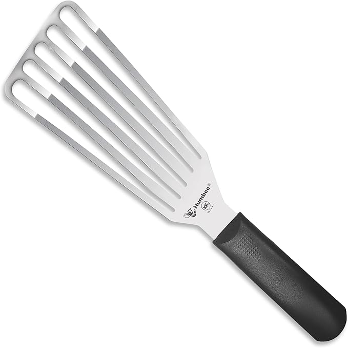 HUMBEE 6 Inches Fish Turner, Slotted Fish Spatula Dishwasher Safe NSF (Left Hand), Shovel Brown
