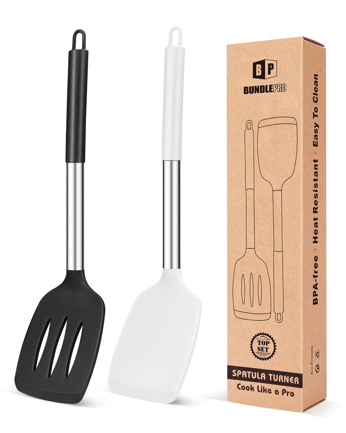 Pack of 2 Silicone Solid Turner, Non Stick Slotted Kitchen Spatulas, High Heat Resistant BPA Free Cooking Utensils, Ideal Cookware for Fish, Eggs, Pancakes(Gray)