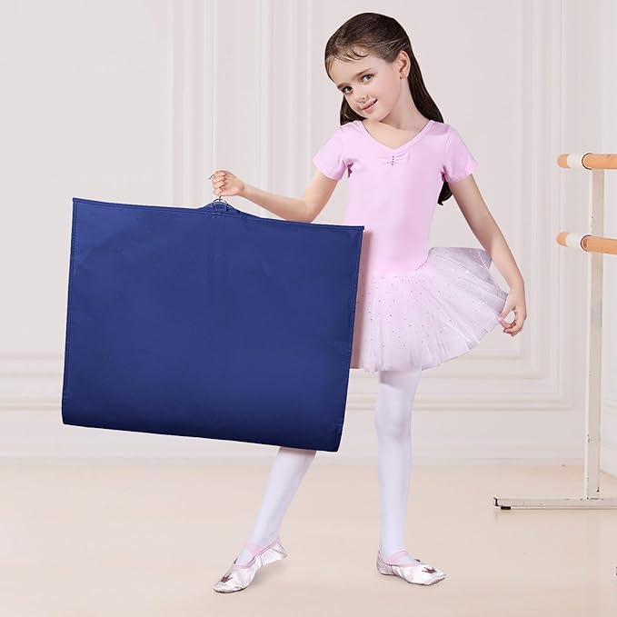 Univivi Kids Garment Bags for Dance Costumes 40 Inch Hanging Dance Costume Bag for Dance Competitions, with 3 Medium Clear Zipper Pockets for Dance Costumes, Closet Storage (Navy Blue), 1 Pack