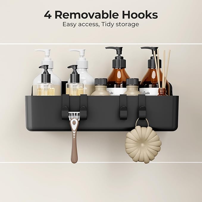 Orimade Shower Caddy 3-Pack, No-Drill Adhesive Shelves with 4 Hooks for Bathroom, Rustproof ABS Storage Organizer Set, Black