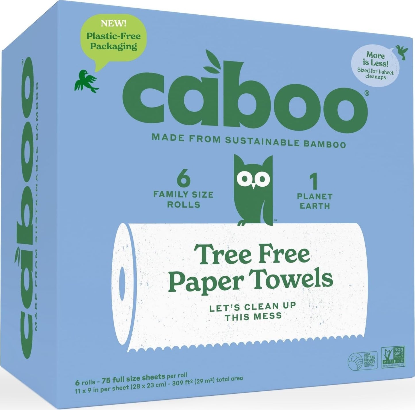 Caboo Tree Free Paper Towels, Sustainable, Toxin Free, 8 Family Size Rolls