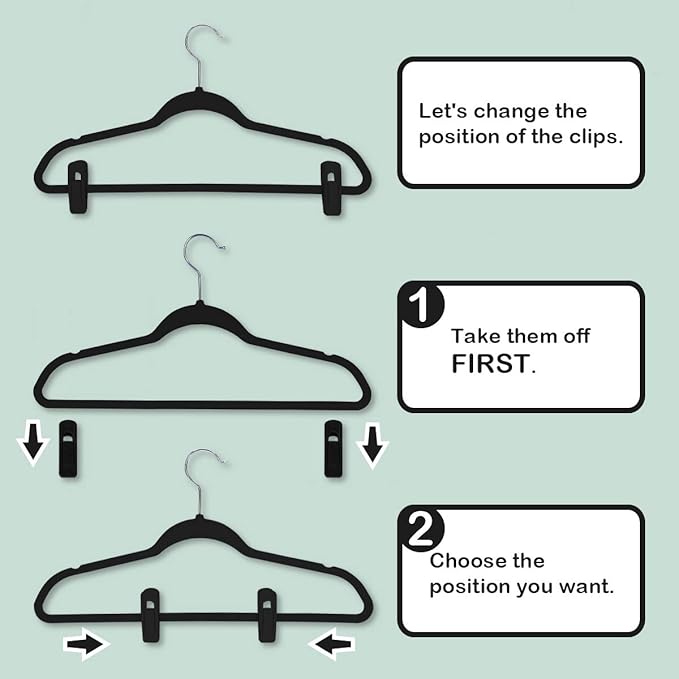 Trgowaul Thin Velvet Hangers Clips, Strong Finger Clips Perfect for Pants (20pc, Black)