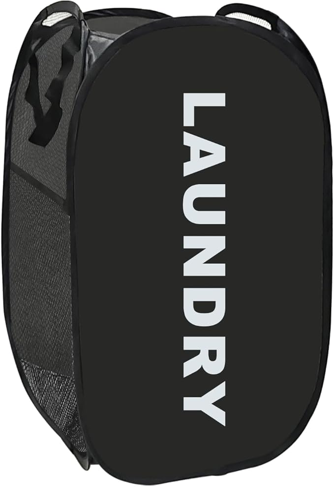 Collapsible Laundry Basket Foldable Laundry Hamper Pop Up Basket Dirty Clothes Hamper for College Dorm, Travel, Cruise, Hotel, Black