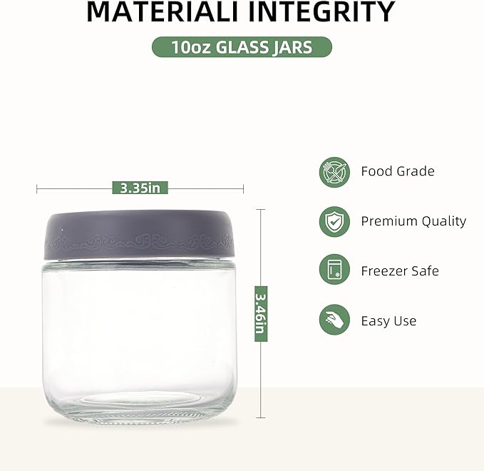 10 OZ 8Pack, Overnight Oats Jars with Lids, Glass Meal Prep Containers, Airtight Mason Jars for Breakfast, Yogurt Parfait, Salad & Smoothies, Leakproof and Reusable Food Storage Jars