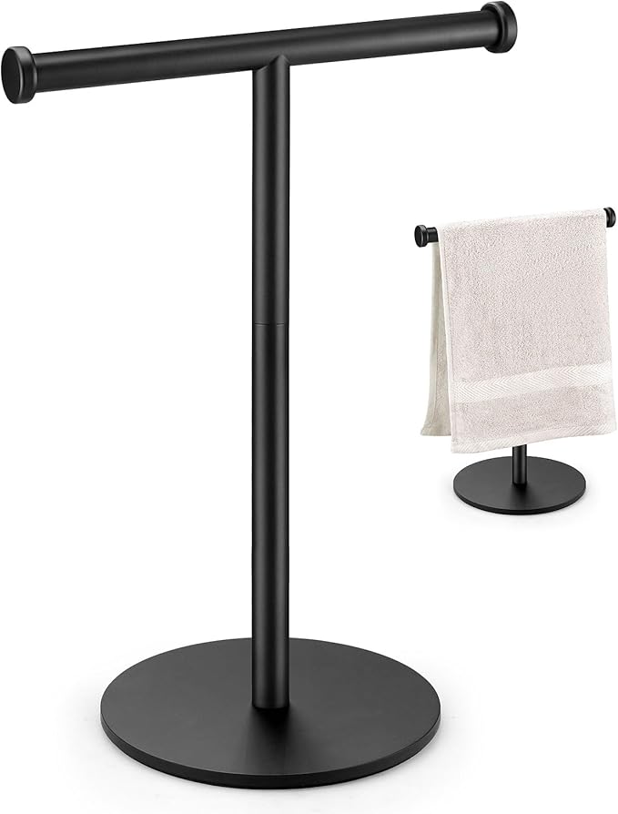 Hand Towel Holder, Matte Black Bathroom Towel Racks, Countertop Towel Stand, T-Shape Towel Holder for Bathroom Kitchen, Size 11" L x 6.7" W x 16.1" H