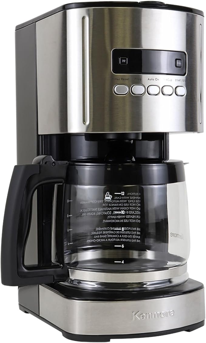 Kenmore Drip Coffee Maker - 12 Cup Programmable Cafe Machine With Glass Pot, Regular & Bold Brew, Auto Shut Off Large Water Reservoir, Reusable Filter, Kitchen Appliances For Cafeteria Barista, Red