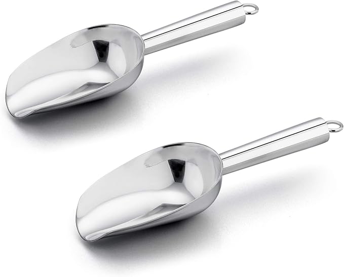 E-far 6 Ounce Ice Scoop Set of 2, Black Stainless Steel Small Food Scooper