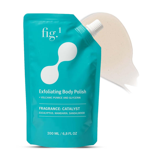 Fig.1 Exfoliating Body Scrub, Polish for Rough & Dead Skin, Keratosis Pilaris, Strawberry Skin, Volcanic Pumice, Glycerin, Eucalyptus Fragrance, Skin Smoother, Body Wash Scrub, 200 ml