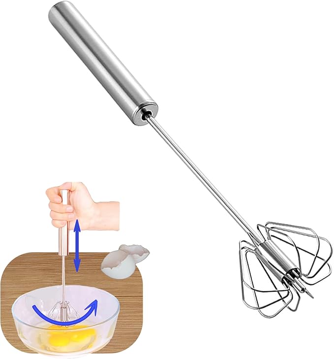 Mzrnfcyk Stainless Steel Semi Automatic Whisk Egg Beater, 12in