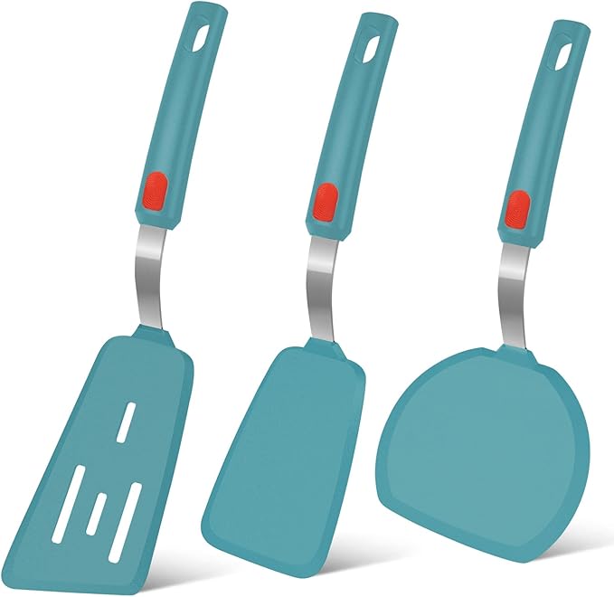 Beijiyi Silicone Spatula Turner Set of 3, 600°F Heat Resistant (Khaki)