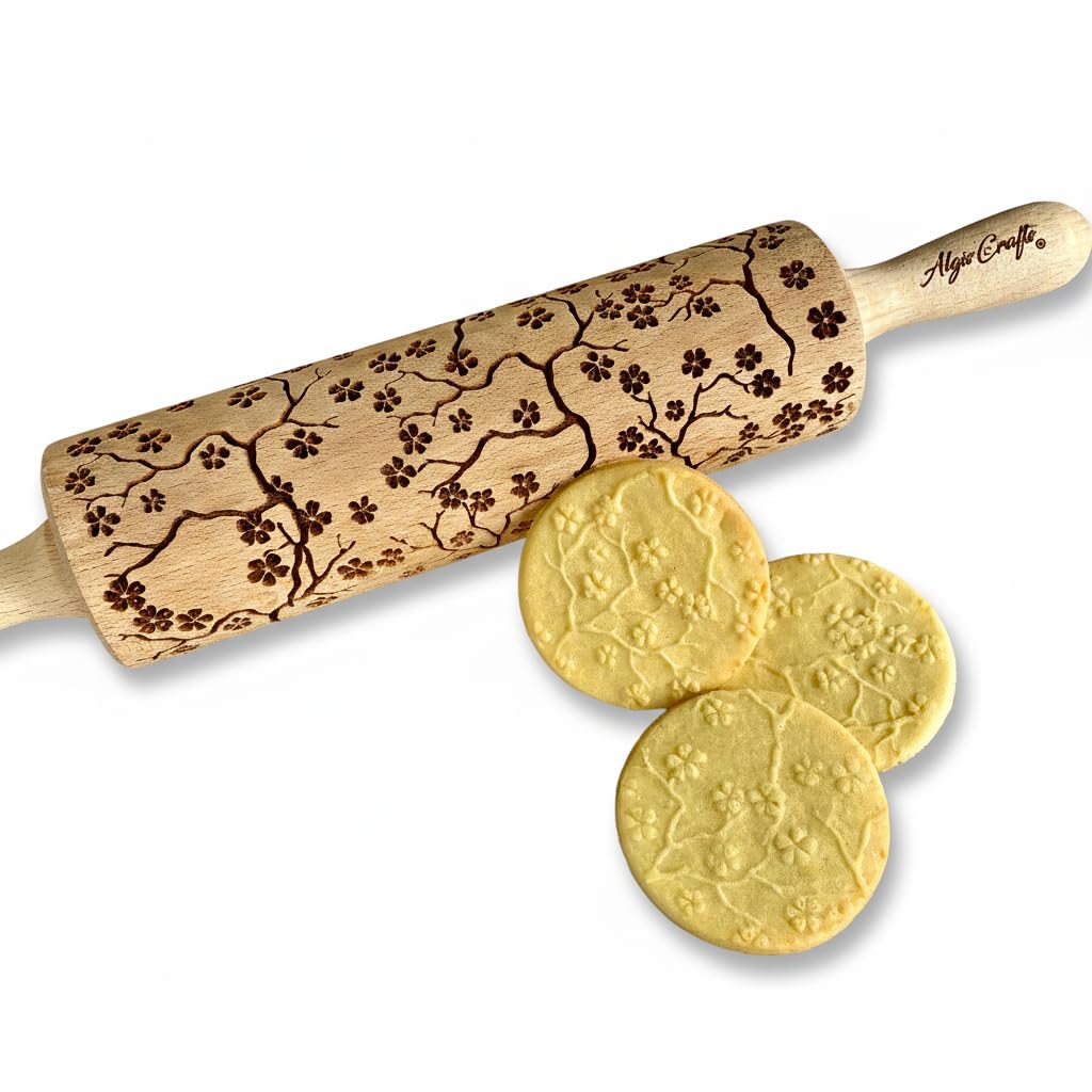 WILD POPPY Embossing Rolling Pin with Flowers Pattern. Dough and Clay Roller for Embossed Cookies and Pottery. Cookie and Ceramic Stamp. Backing Gifts for Women by Algis Crafts