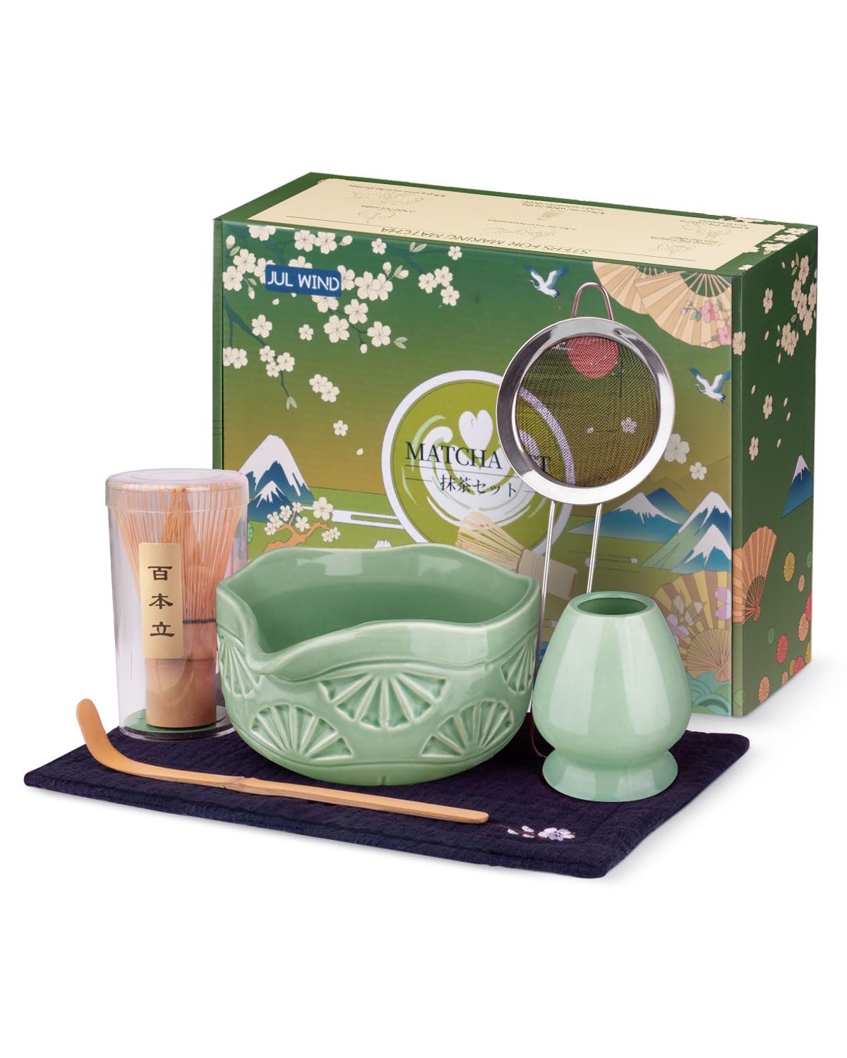 JUL WIND Matcha Whisk Set, Matcha Set Includes Bamboo Whisk, Ceramic Bowl