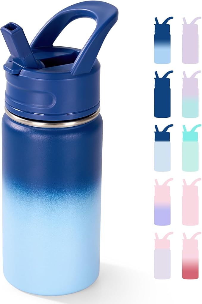 12oz Water Bottle for School, Water Bottles with Straws, Insulated Water Bottles, Stainless Steel Vacuum Insulated Bottle, Leak-Proof, BPA-Free, Ocean