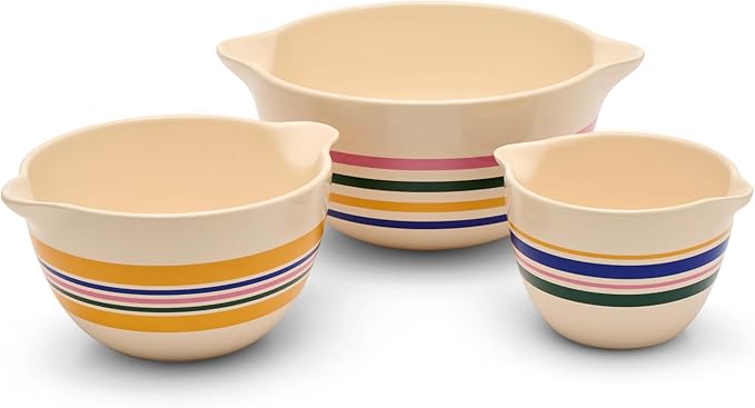 Great Jones 3-Piece Ceramic Mixing Bowl Set(6.8", 9.1", 12") (Striped)