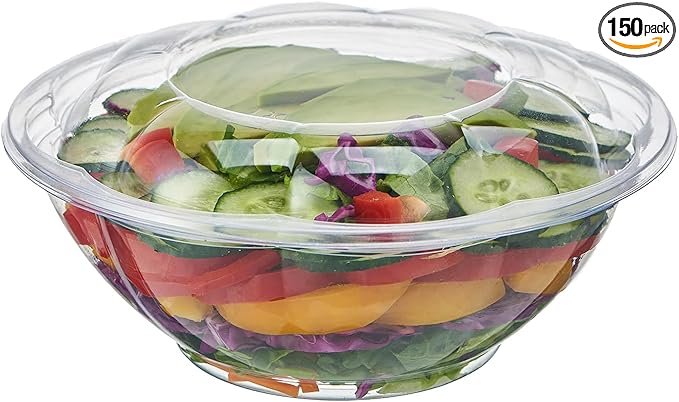 Jaluxing [18 oz. 150 Sets Clear Plastic Salad Bowls with Airtight Lids Disposable To Go Mixing Containers Serving for Fruit, Quinoa, Lunch and Meal Prep