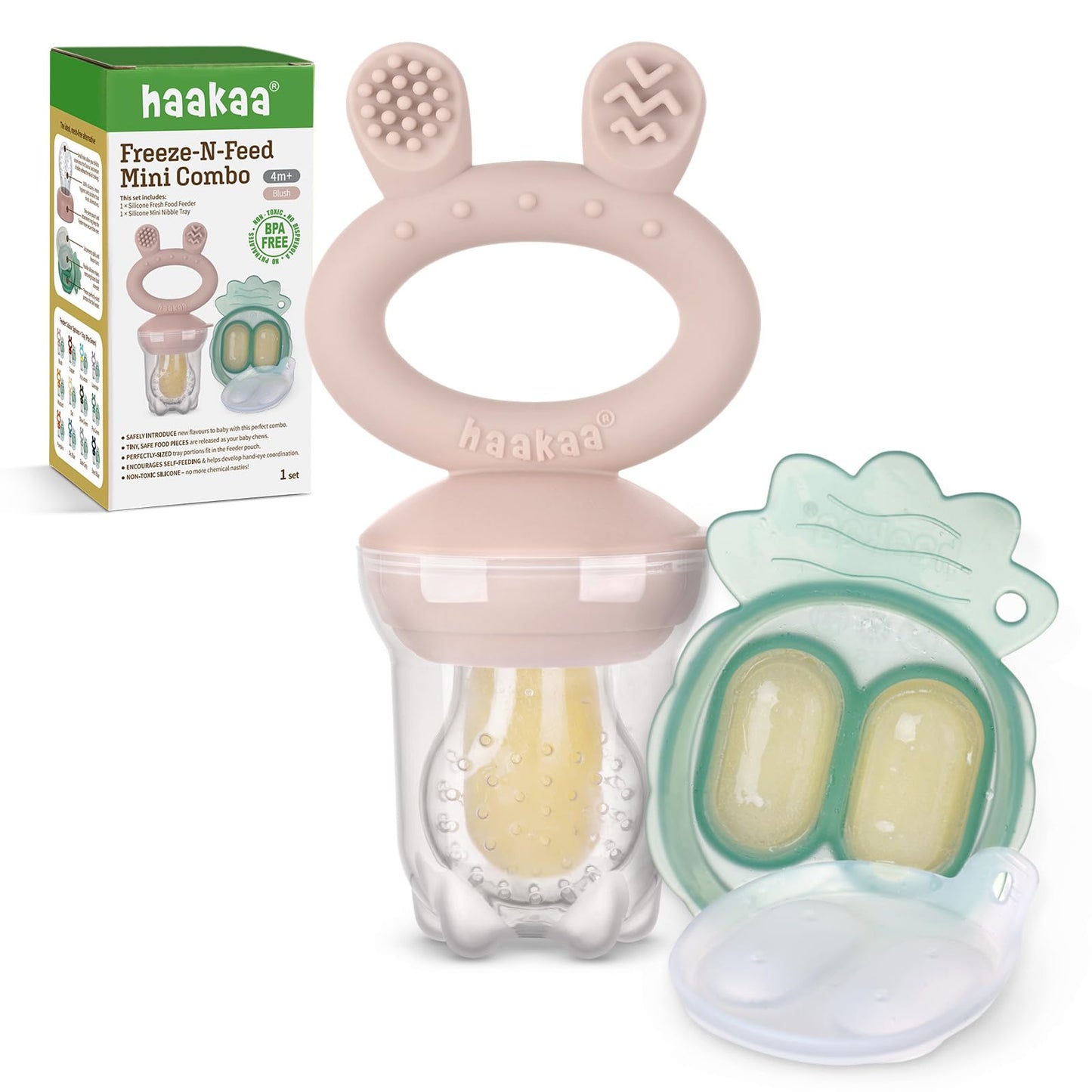 Haakaa Baby Fruit Food Feeder & Mini Freezer Nibble Tray Combo, Breastmilk Popsicle Molds for Baby Cooling Relief, BPA Free Silicone Feeder for Safe Infant Self Feeding, 4 Month+ (Lavender)