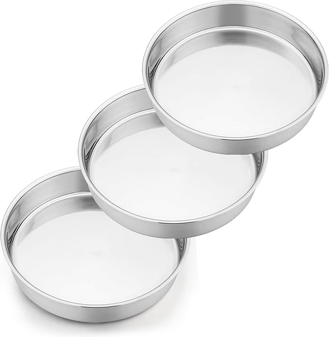 P&P CHEF 8 Inch Round Cake Pan Set of 3, Stainless Steel Baking Cake Pans