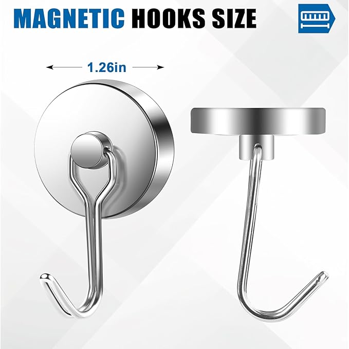 LOVIMAG Hooks, 120lbs+ Magnetic Magnet Hook 2025 Cruise Cabin Ship Essentials Heavy Duty Strong Refrigerator Fridge Hanging for Classroom Beach Vacation Kitchen Grills Home Mug Hanger (6 Pack), Silver
