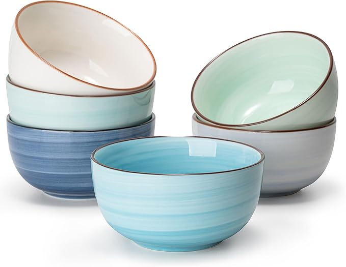 Sweese 20 Oz Porcelain Cereal Bowls - Multicolor Set of 6, Dishwasher Safe, for Soup, Salad, Rice, Kitchen Decor