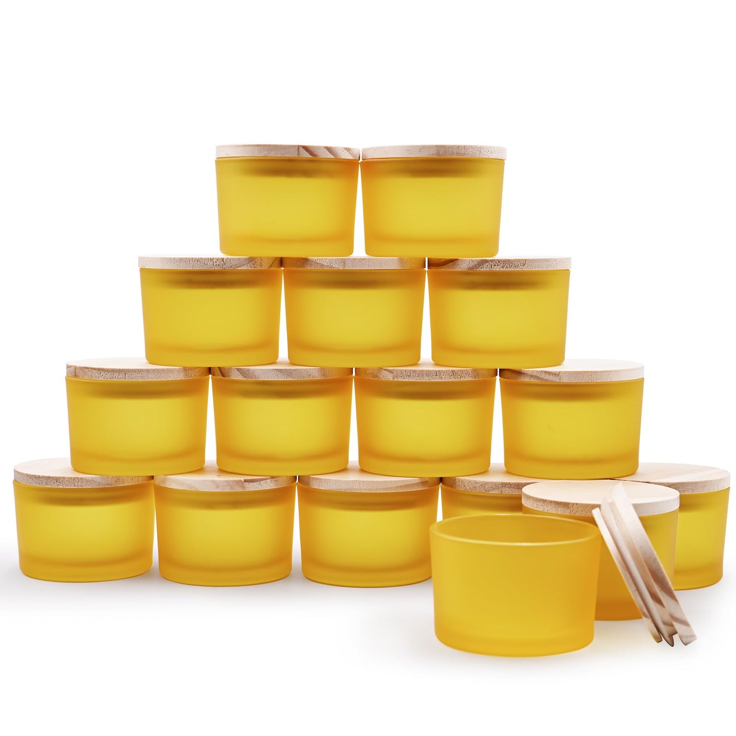 SHOWIN Thick Candle Jars for Making Candles 16 Pcs, 7 OZ Empty Jars with Wood Lids for Candle Making, Sample Container, Frosted White