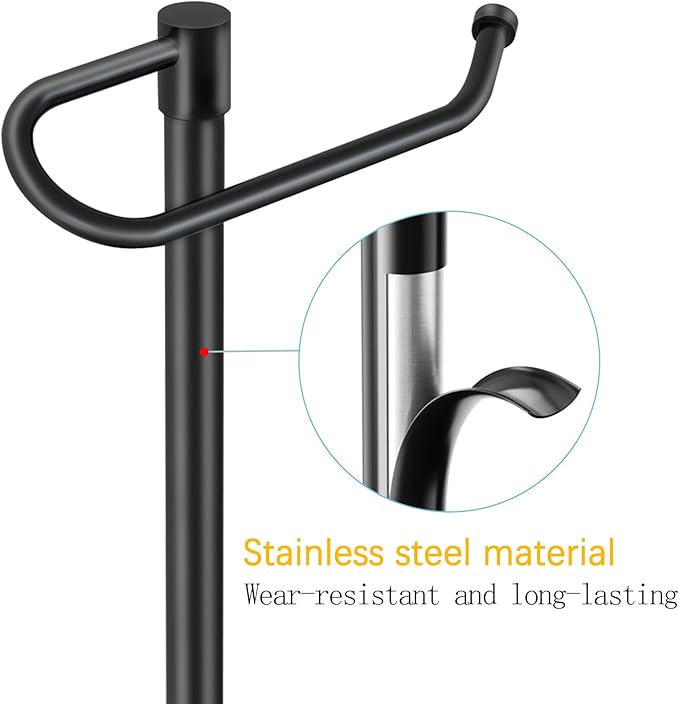 Hand Towel Holder Stand, Matte Black Standing Towel Racks for Bathroom, Stainless Steel Free Standing Towel Rack, Towel Bar Kitchen Vanity Countertops Decor