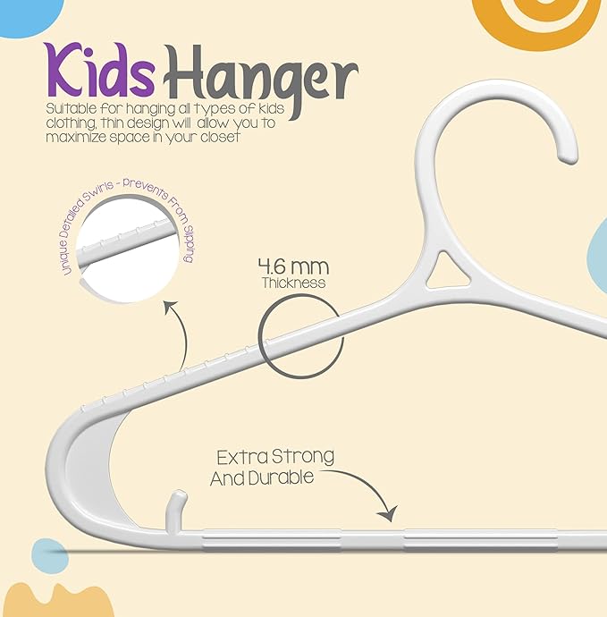 Utopia Home Kids Hangers 20 Pack - 11 Inch Plastic Baby Hangers for Closet - Childrens Hanger for Clothes & Infant Hanger for Closet - Non-Slip Shoulder Grooves, Strap Hooks & Pants Bar (White)