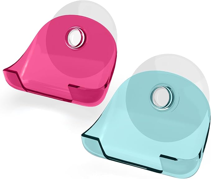 kwmobile 2x Razor Holder with Suction Cup - Self-Adhesive Shaver Wall Mount - Bathroom Organizer for Glass and Tiles - Light Blue/Dark Pink/Transparent