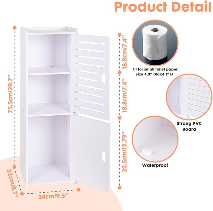 ShellKingdom Toilet Paper Holder Stand, Small and Slim Bathroom Storage Cabinet for Bathroom Small Spaces, 29.7 x 9.5 x 8.7 inch