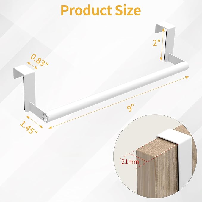 Over The Door Towel Rack, Kitchen Towel Holder Over Cabinet Door Towel Bar Stainless Steel for Cupboard for Kitchen Dish Towel Holder Hanger, 2 Pack (White)