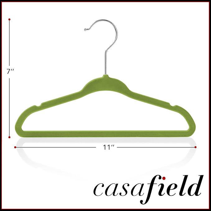 Casafield 50 Velvet Baby Hangers - 11" Size for Infant & Toddler Clothes - Lime Green