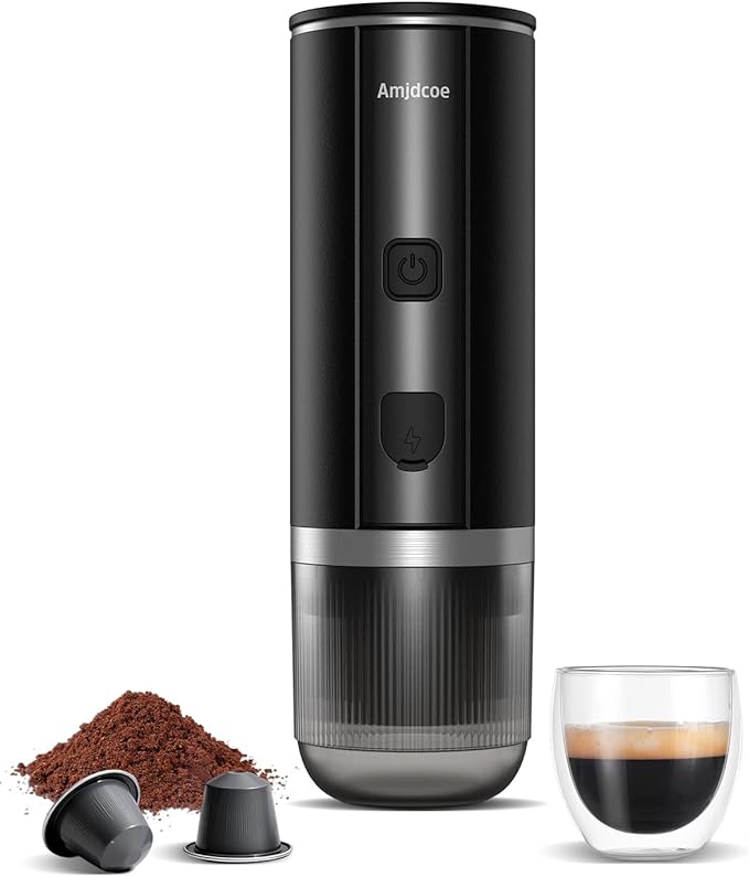 Amjdcoe Portable Espresso Maker, 20 Bar Electric Espresso Machine for Travel, Camping, Rechargeable USB-C Mini Coffee Maker for NS Capsule Pods and Ground Coffee, Matte Black