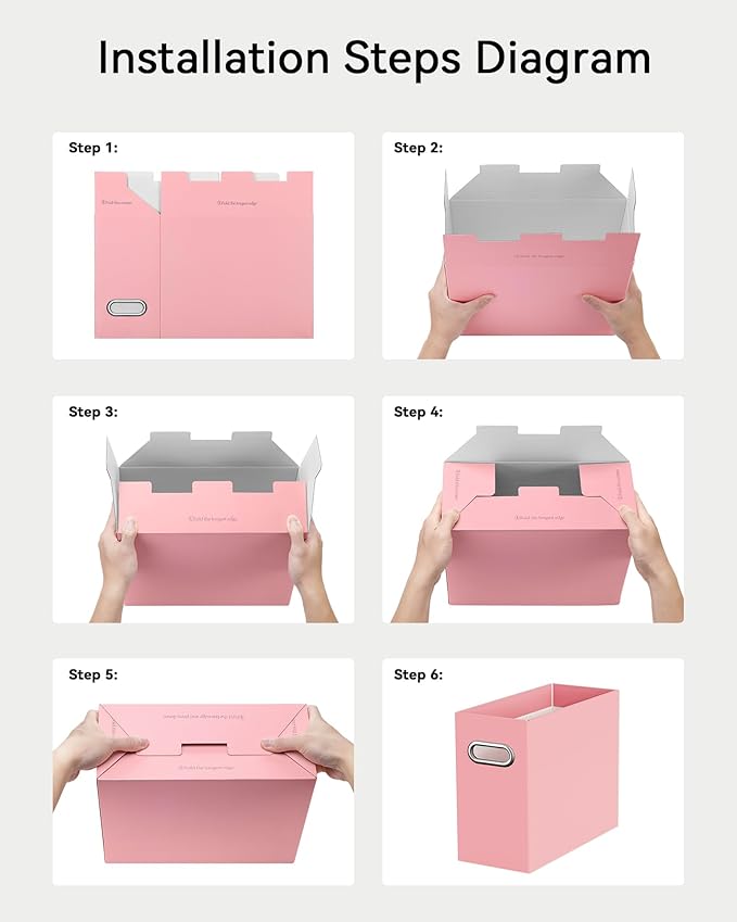 Oterri Cardboard File Organizer Box for Hanging File Folders Letter Size,File Box for Computer Desk,File Cabinet,Working Home,Office,Classroom (Pink, Letter Size - 4 Packs)