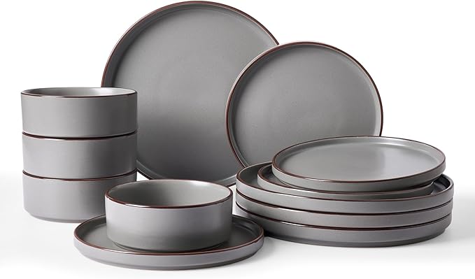Famiware Nebula Ridge 12-Piece Stoneware Dinnerware Set, Dark Green