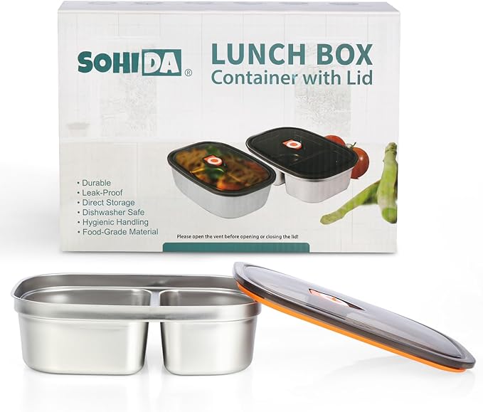 Electric Lunch Box Dual Compartment Container with Lid, Removable Replacement Tray, Easy to Clean, Dishwasher Safe (Only for 1.5L Electric Lunch Box)