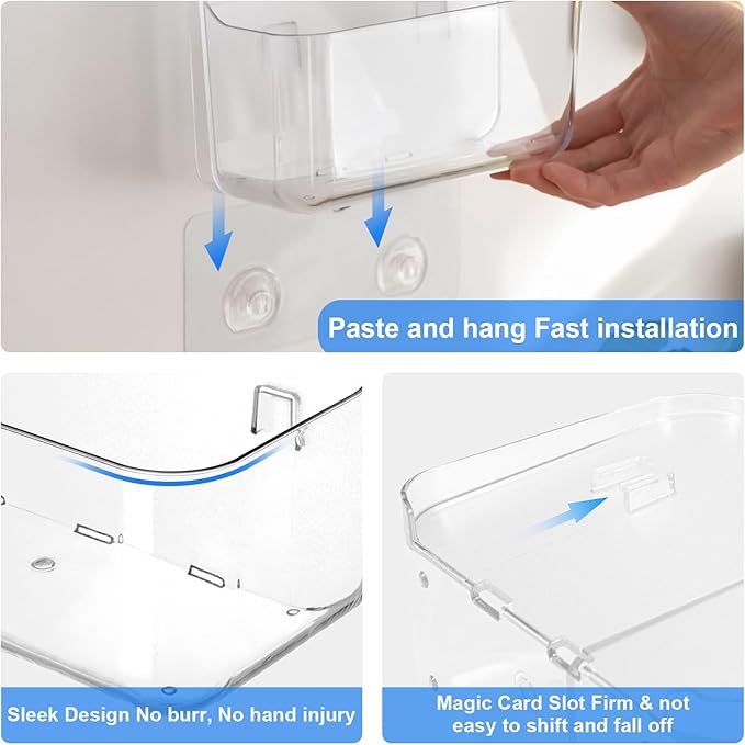 Diesisa 2pc Acrylic Wall Mount Organizer, Acrylic Adhesive Organizer, Clear Shelf, Bathroom Shelves for Wall,No Drilling Hang Walls,with Self Adhesive Tape, for Bathroom, Kitchen, Living Room