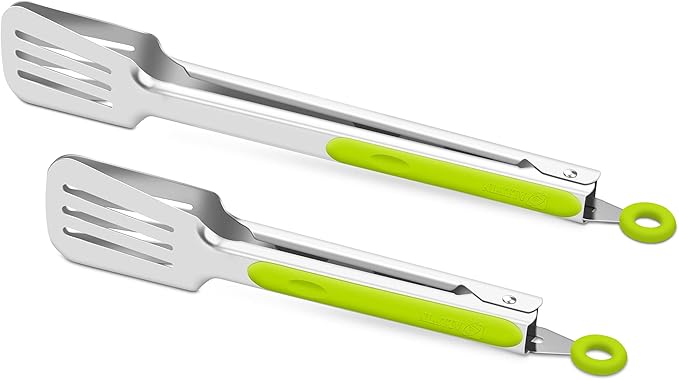 Kitchen & Grill Tongs Set of 2, 304 Stainless Steel, 9 & 12 Inch, Green