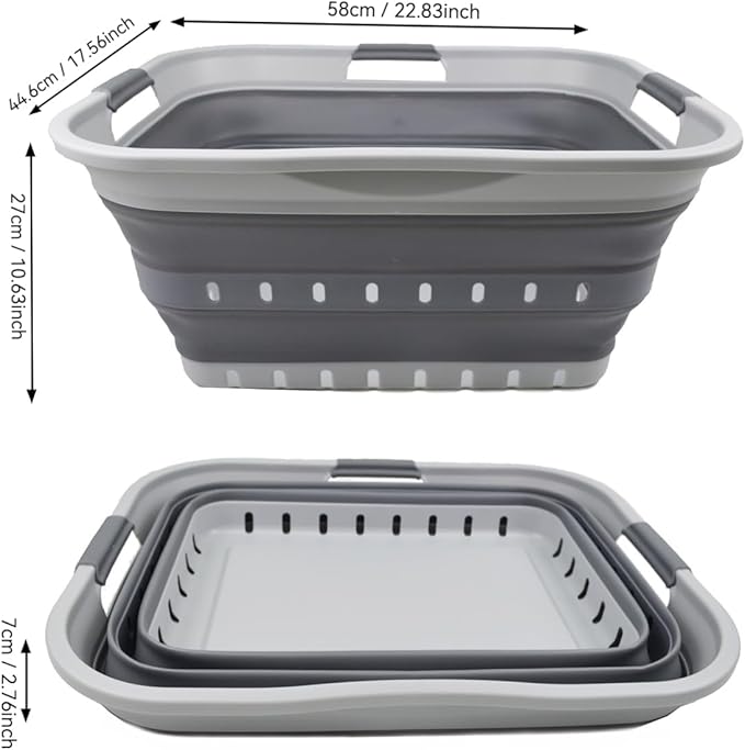 SAMMART 42L (11 gallon) Collapsible Plastic Laundry Basket - Foldable Pop Up Storage Container/Organizer - Portable Basket - Space Saving Hamper (Grey/Dark Grey (Set of 2))