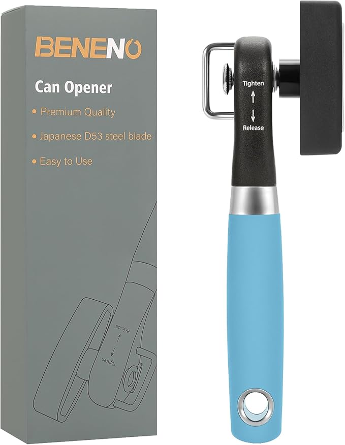 Beneno Can Opener, Manual Side Safe Cut Can Opener Smooth Edge, Black